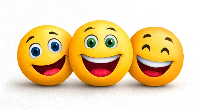 Fröhliche Emoji-Gesichter vor weißem Hintergrund