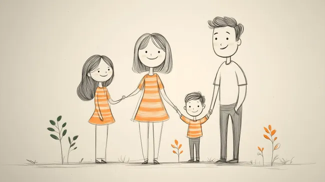 Fröhliche Familie in Handgezeichneter Illustration