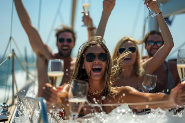 Fröhliche Feierlaune auf einer Yacht