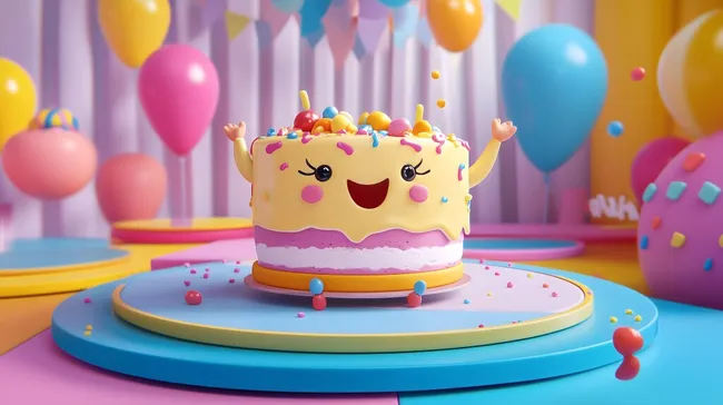 Fröhliche Geburtstagstorte mit bunten Dekorationen