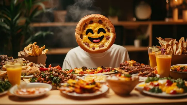 Fröhliche Gesichter bei leckerem Festmahl