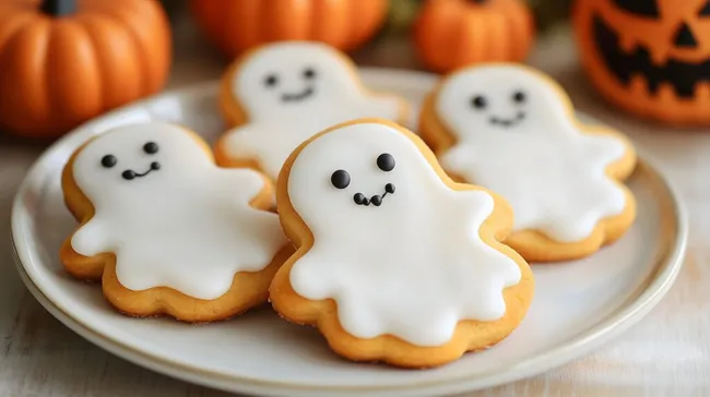 Fröhliche Halloween-Kekse in Geisterform