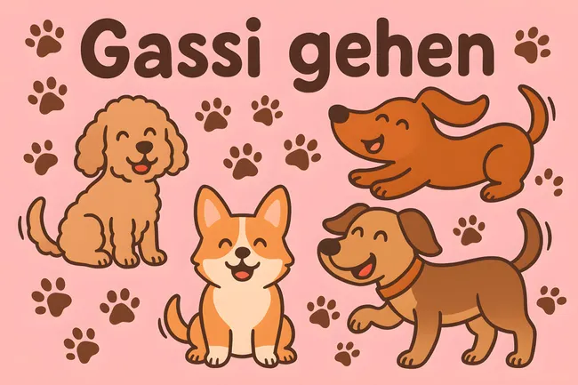 Fröhliche Hunde beim Gassi gehen - niedliches Cartoon-Motiv