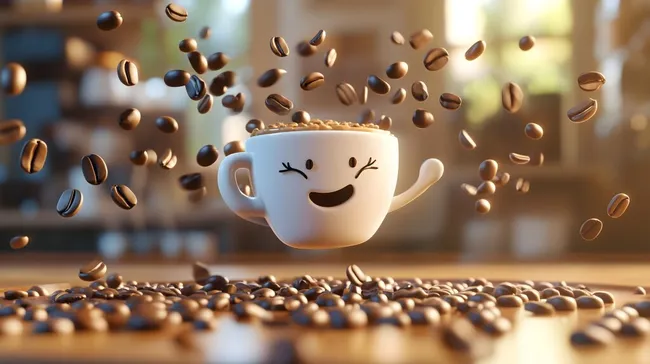 Fröhliche Kaffeepause mit tanzenden Bohnen