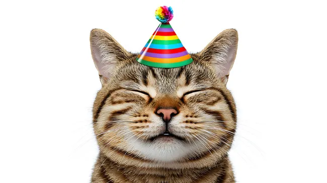 Fröhliche Katze in bunter Feierlaune