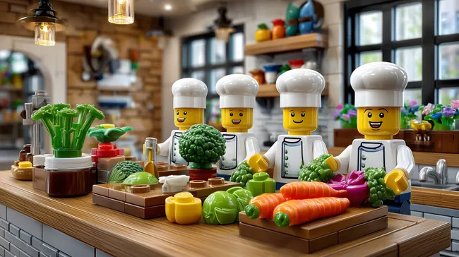 Fröhliche Koch-Figuren in moderner Küchenumgebung