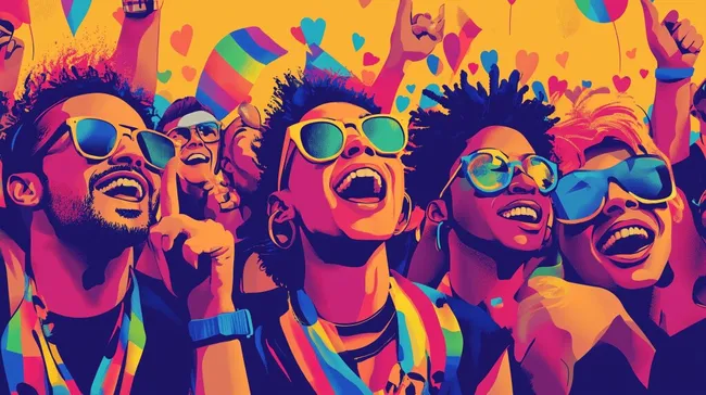 Fröhliche Menschen feiern bunte Pride-Party