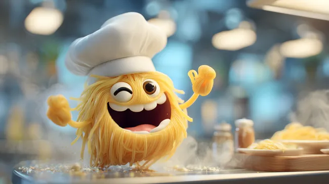 Fröhliche Nudelfigur in Kochmütze