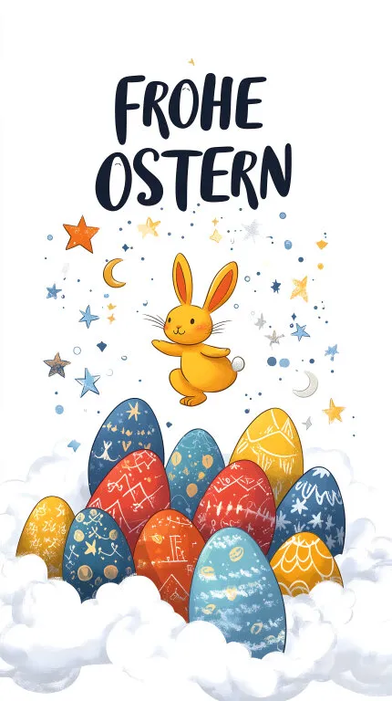 Fröhliche Osterdekoration mit Hasen und Eiern
