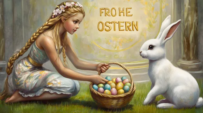 Fröhliche Osterdekoration mit Mädchen und Hase