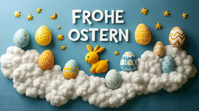 Fröhliche Ostern mit Hasen und bunten Eiern