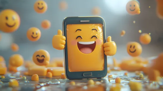 Fröhliche Smartphone-Emoji-Szene mit Daumen hoch