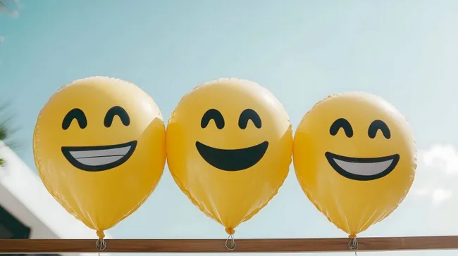 Fröhliche Smiley-Ballons im Sonnenschein