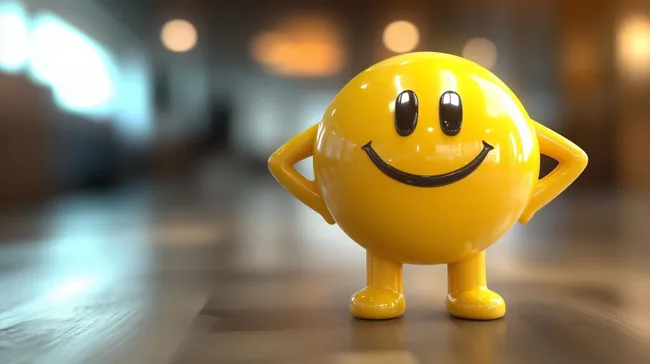 Fröhliche Smiley-Figur in leuchtend gelb