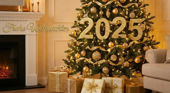 Fröhliche Weihnachten 2025 - Dekorativ geschmückter Weihnachtsbaum