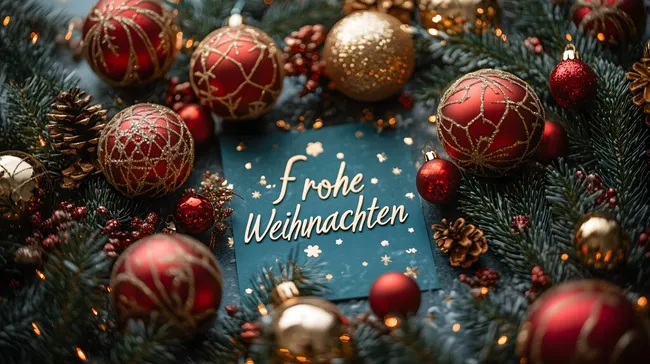 Fröhliche Weihnachten mit festlichen Dekorationskugeln