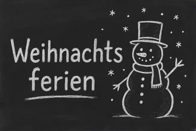Fröhliche Weihnachtsferien mit Schneemann und Sternen