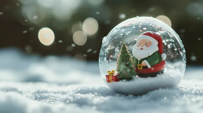 Fröhliche Weihnachtsmann-Figur in Schneekugel