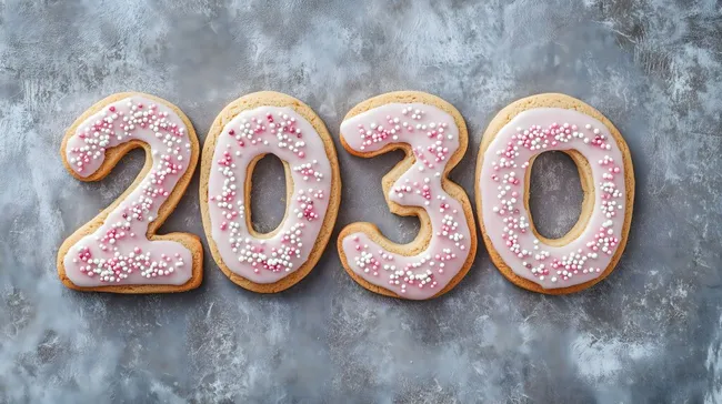 Fröhliche Ziffern für 2030 in rosa Glasur