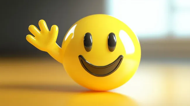 Fröhlicher 3D-Smiley mit Winkehand