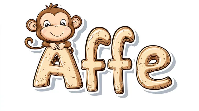 Fröhlicher Affe mit Schriftzug für Kindergarten-Illustration