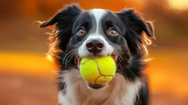 Fröhlicher Border Collie mit Ball im Maul
