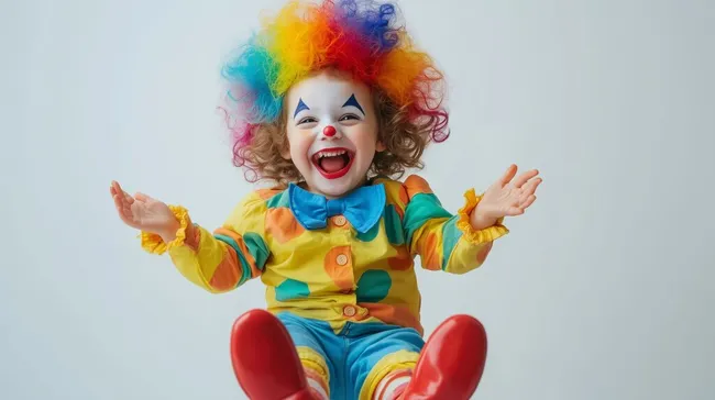 Fröhlicher Clownjunge in bunter Verkleidung
