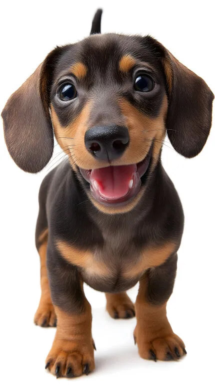 Fröhlicher Dackel-Welpe mit lächelndem Gesichtsausdruck
