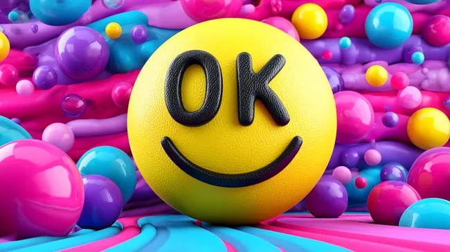 Fröhlicher Emoji-Ball in bunter Pop-Art-Kulisse