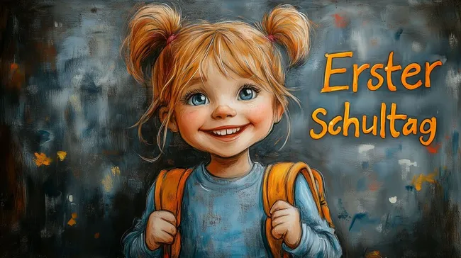 Fröhlicher erster Schultag mit lächelndem Mädchen