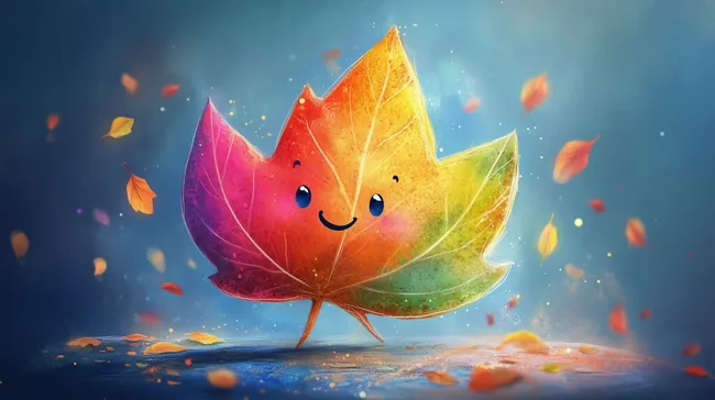 Fröhlicher Herbstblatt-Charakter in leuchtenden Farben