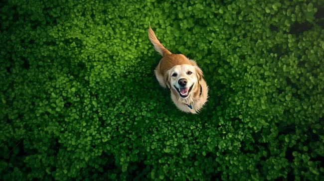Fröhlicher Hund in frischer Wiese