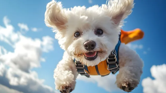 Fröhlicher Hund mit hängenden Ohren in der Luft