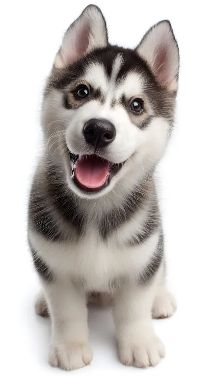 Fröhlicher Husky-Welpe in Nahaufnahme