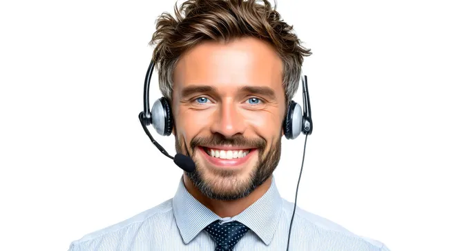 Fröhlicher Kundendienstmitarbeiter mit Headset