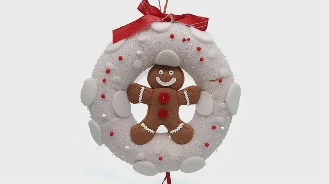 Fröhlicher Lebkuchenmann in Weihnachtskranz