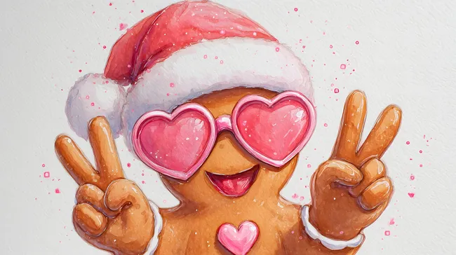 Fröhlicher Lebkuchenmann mit Herzbrille zu Weihnachten