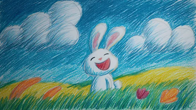 Fröhlicher Osterhase auf bunter Frühlingswiese