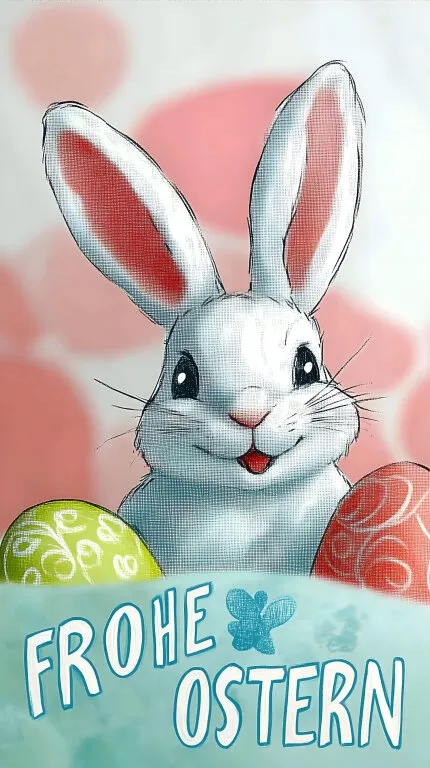 Fröhlicher Osterhase mit bunten Eiern