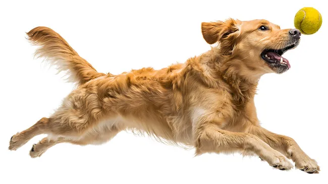 Fröhlicher Retriever wirft sich nach Tennis-Ball