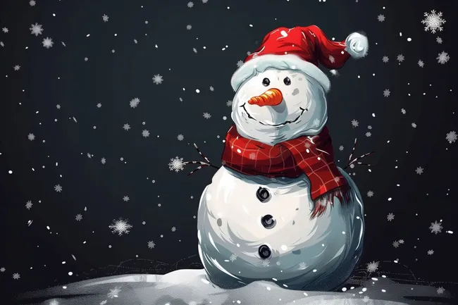 Fröhlicher Schneemann im Winterwunderland