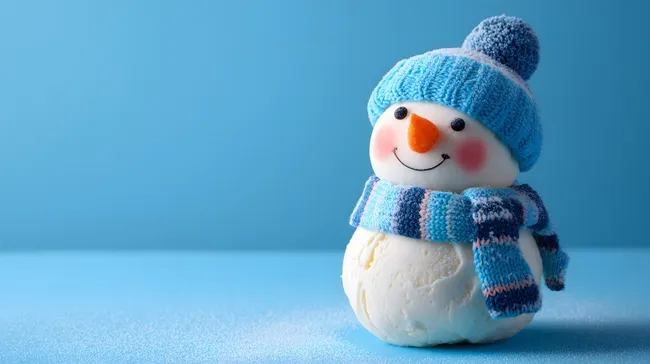 Fröhlicher Schneemann mit blauer Strickmütze