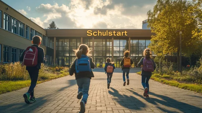 Fröhlicher Schulstart: Kinder laufen zu Beginn des Schuljahres