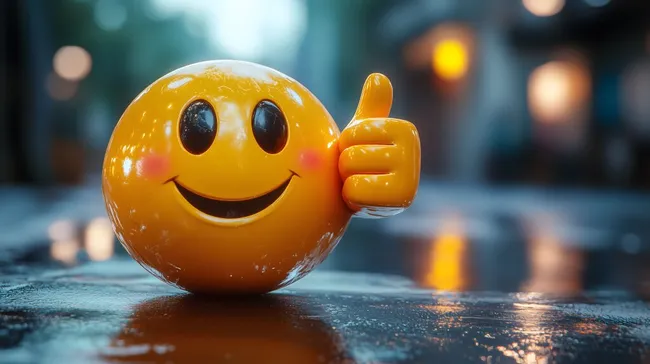 Fröhlicher Smiley mit Daumen hoch - Stockfoto für positive Stimmung