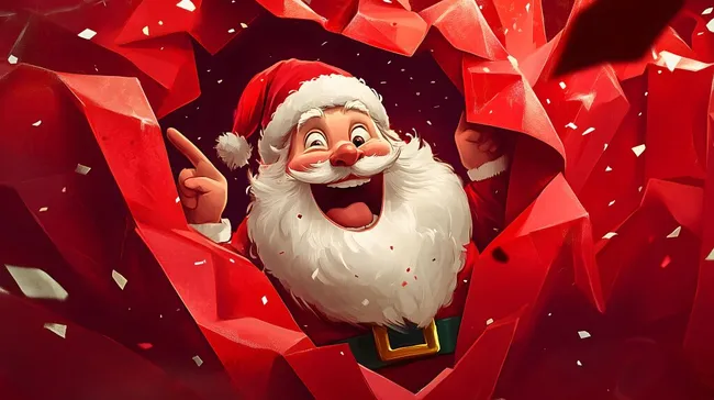 Fröhlicher Weihnachtsmann in rotem Geschenkpapier