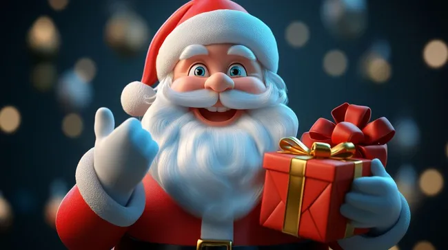 Fröhlicher Weihnachtsmann mit Geschenkbox