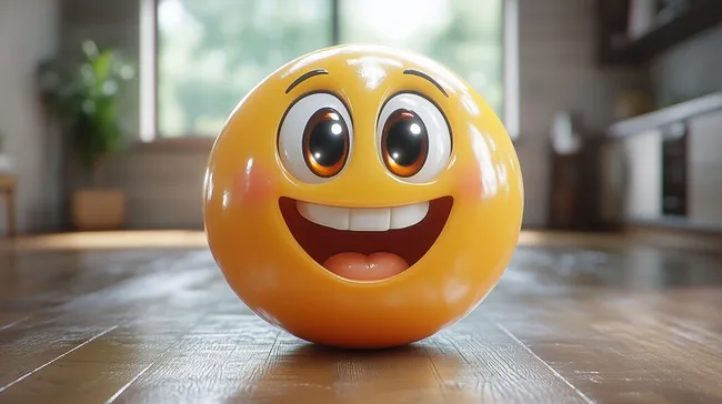 Fröhliches 3D-Smiley-Gesicht auf Holzboden