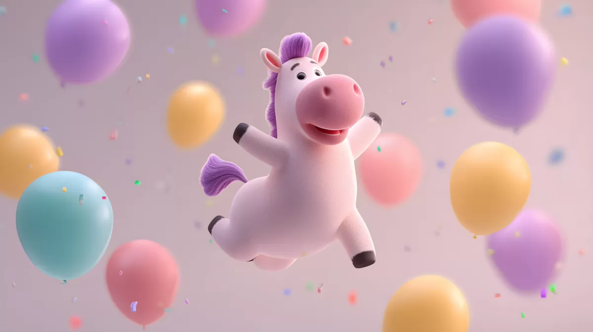 Fröhliches Cartoon-Einhorn auf Partyballons