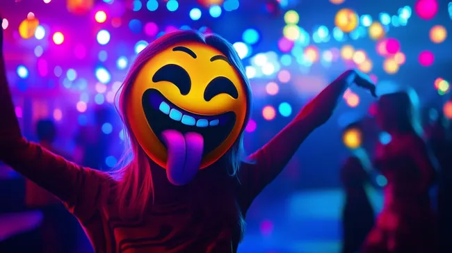 Fröhliches Emoji-Gesicht in leuchtender Partystimmung