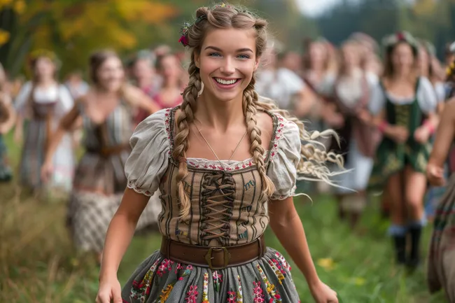 Fröhliches Fräulein in traditioneller Tracht
